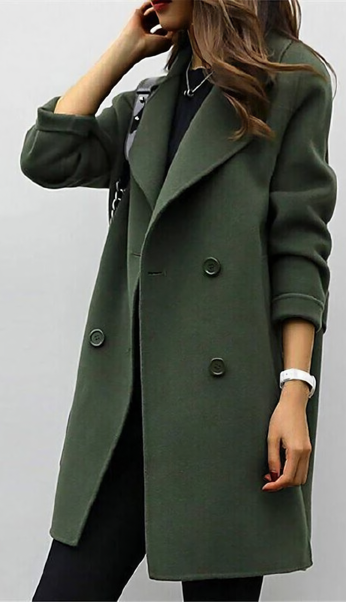Nadia | Women's Double-Breasted Wide Lapel Coat – Above-Knee Winter Overcoat