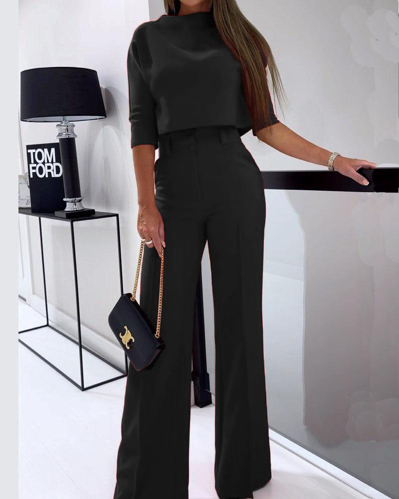 Nadine – Women's Cropped Knit Top and Tailored Wide-Leg Trousers Set