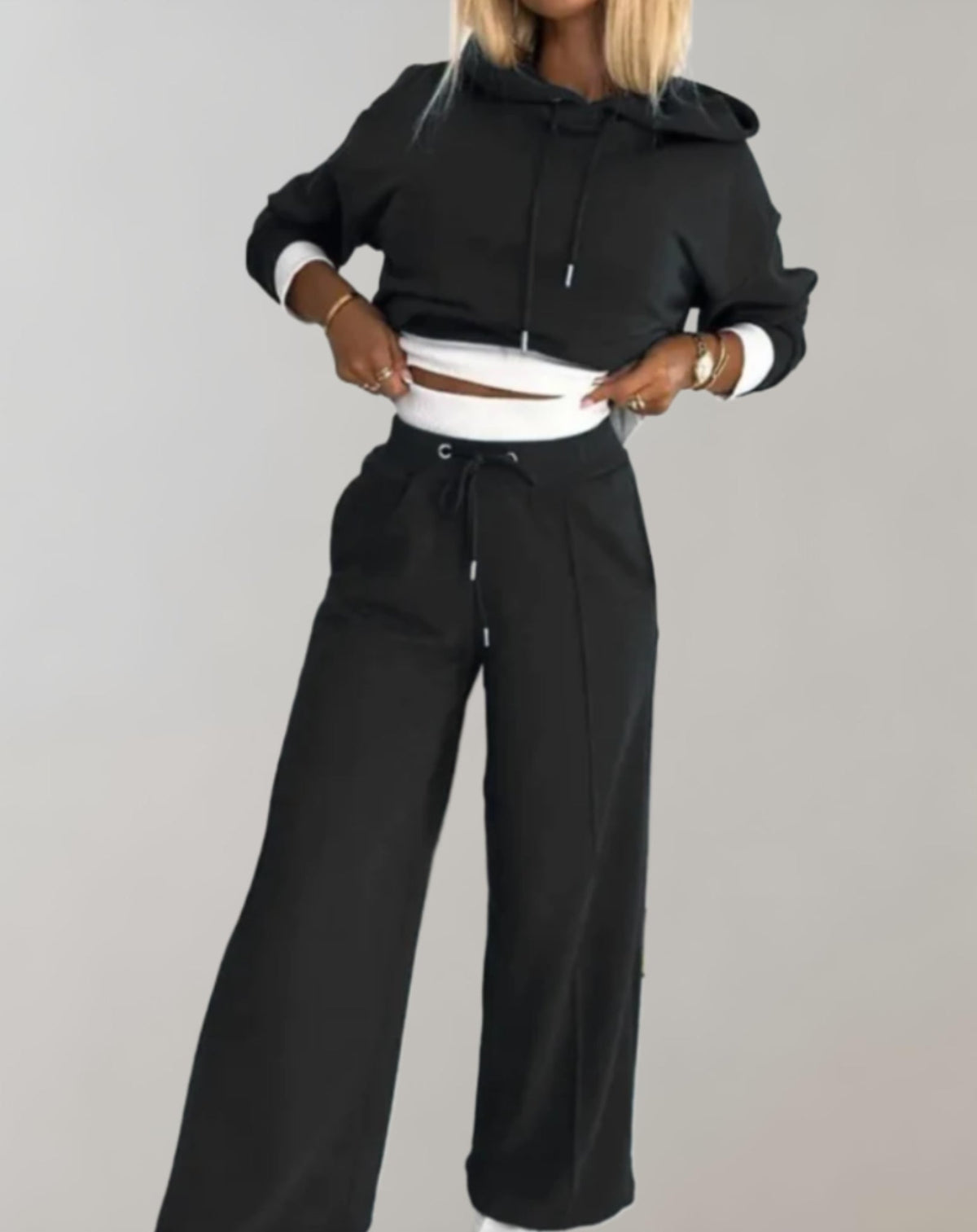 Nell | Women's Hoodie and Wide-Leg Trousers Set – Soft Cotton-Blend Co-Ord – Black