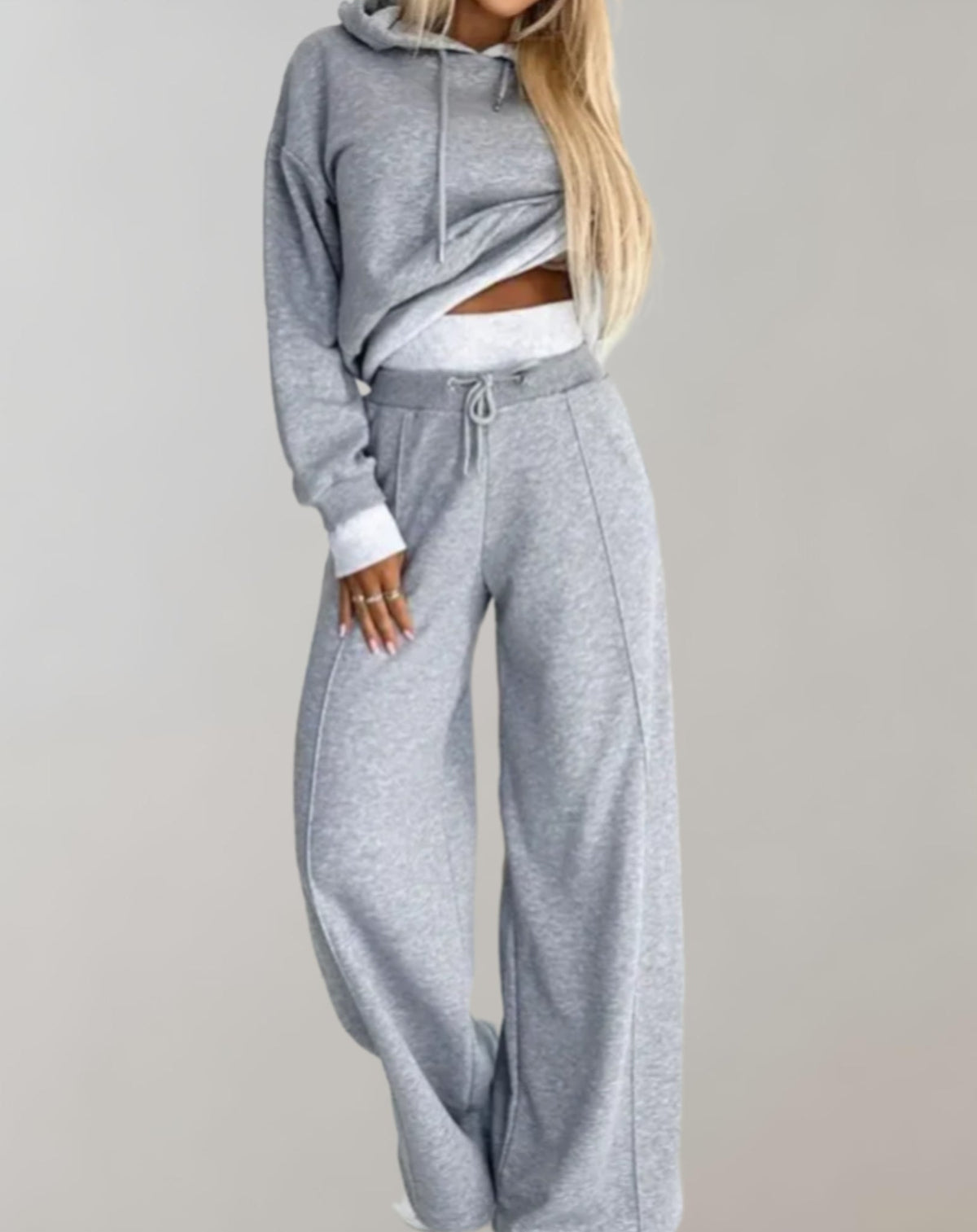 Nell | Women's Hoodie and Wide-Leg Trousers Set – Soft Cotton-Blend Co-Ord – Grey