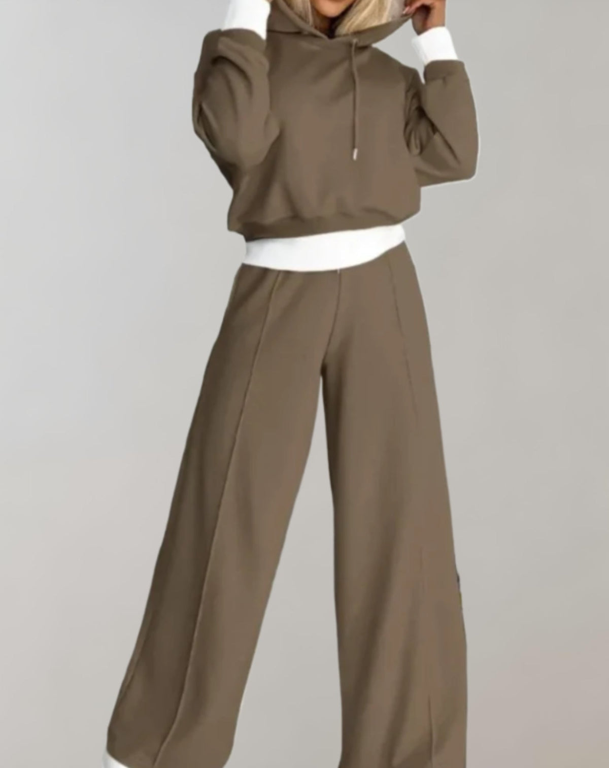 Nell | Women's Hoodie and Wide-Leg Trousers Set – Soft Cotton-Blend Co-Ord – Brown