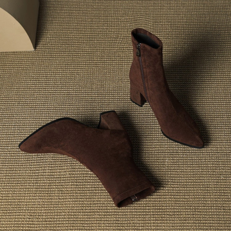 Nina | Women's Pointed Toe Block Heel Ankle Boots with Side Zip