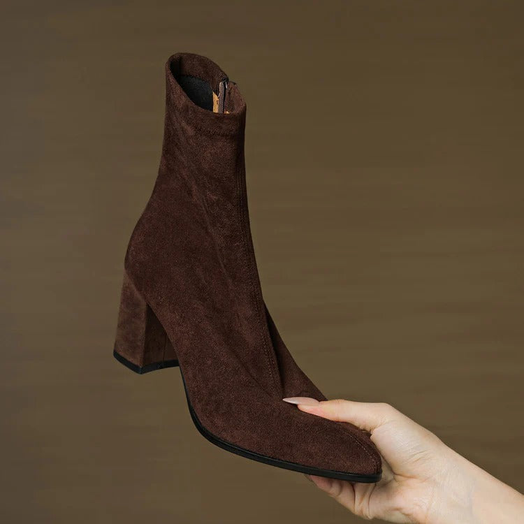 Nina | Women's Pointed Toe Block Heel Ankle Boots with Side Zip