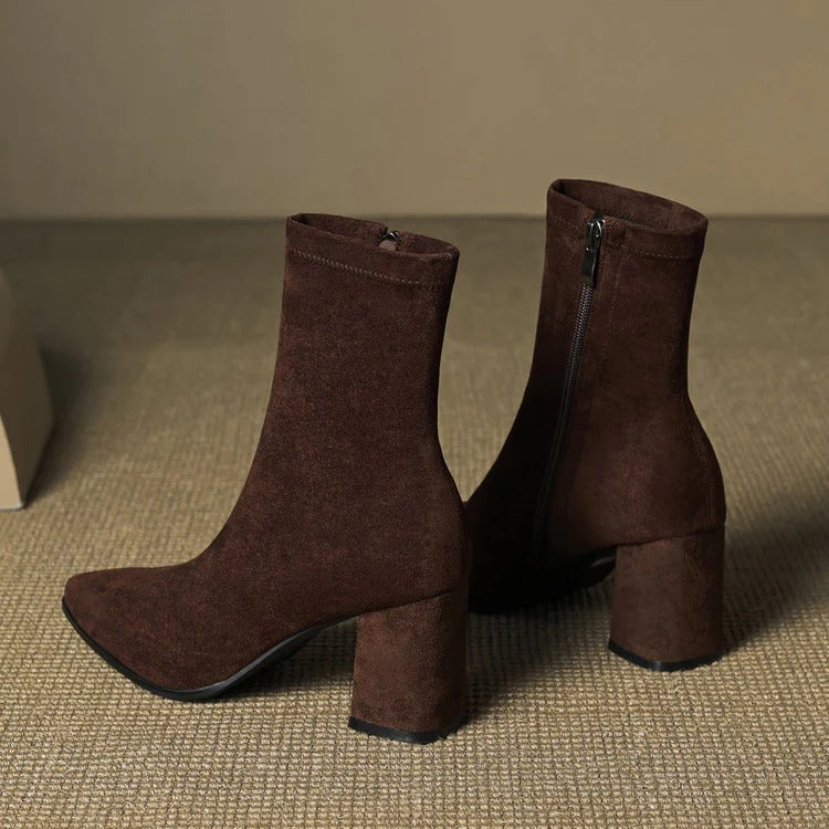 Nina | Women's Pointed Toe Block Heel Ankle Boots with Side Zip