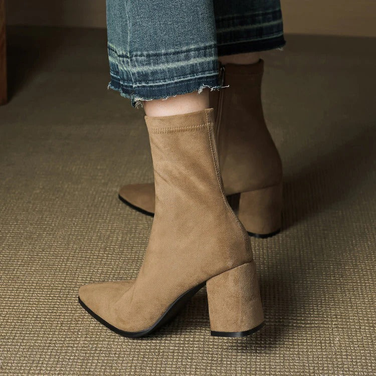 Nina | Women's Pointed Toe Block Heel Ankle Boots with Side Zip