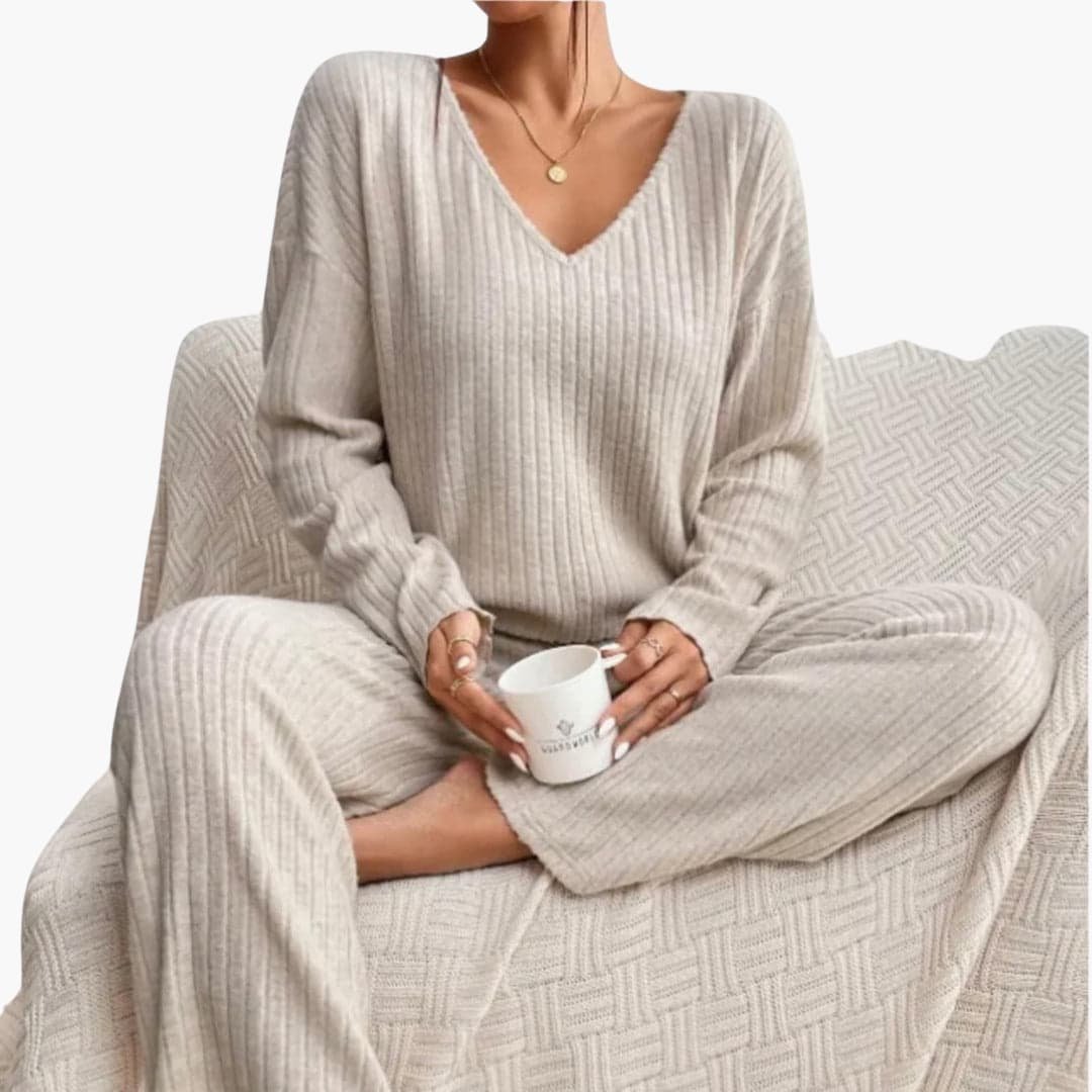 Olive | Women's Knit Lounge Set – Long Sleeve Sweater and Straight-Leg Pants