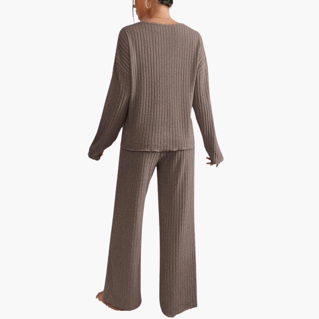 Olive | Women's Knit Lounge Set – Long Sleeve Sweater and Straight-Leg Pants