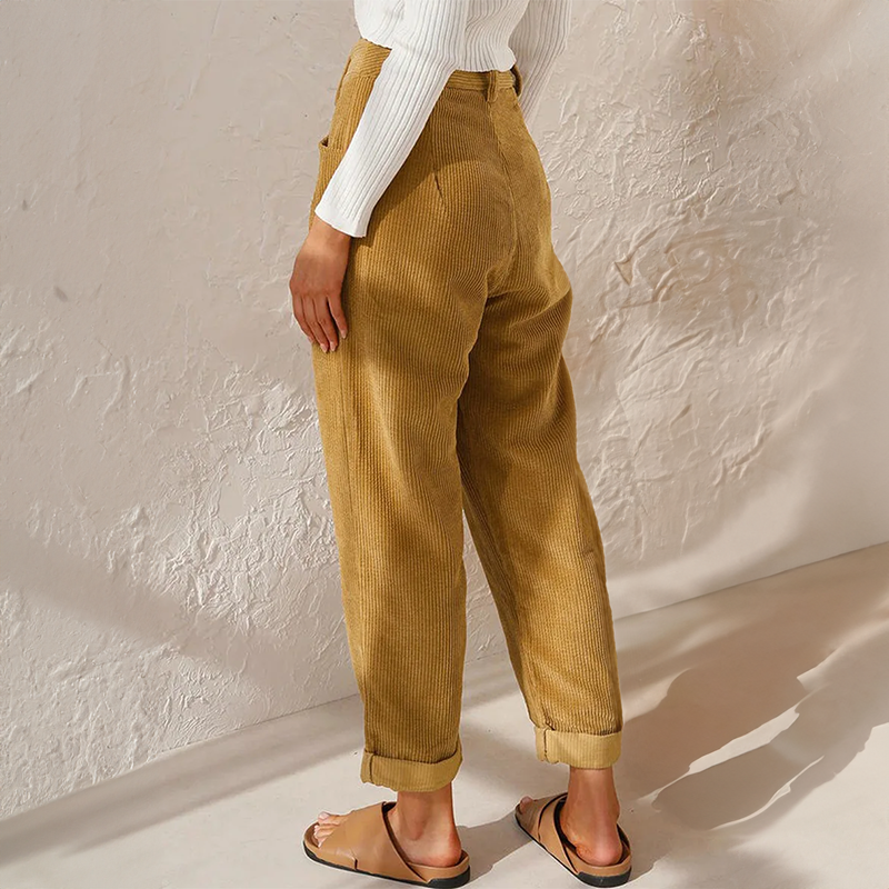 Paulette | Women's High-Waist Corduroy Pants – Wide Leg, Elastic Waist