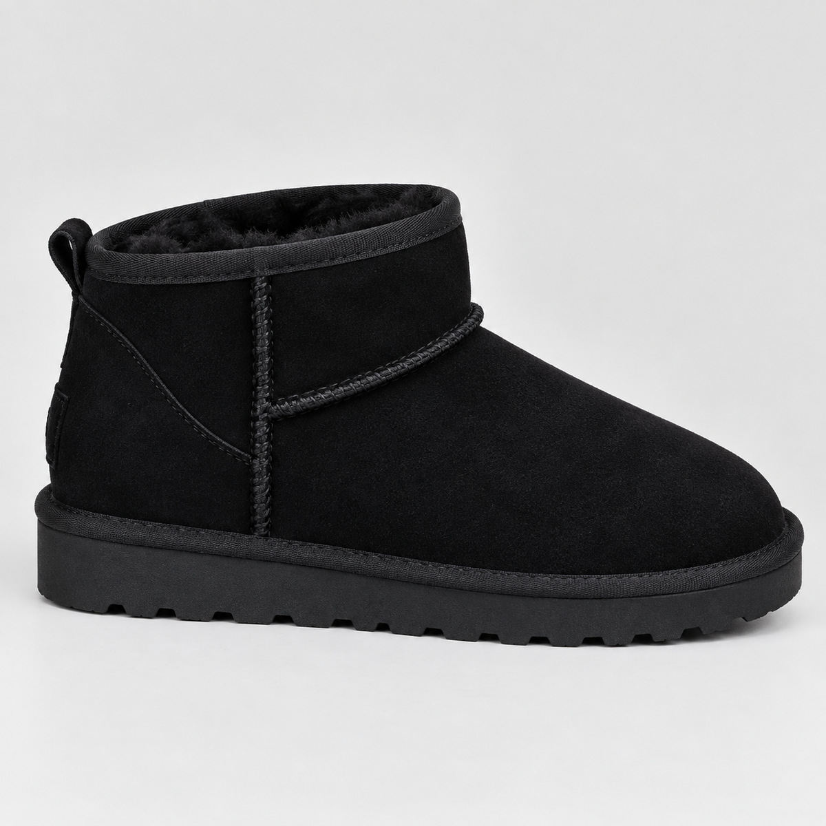 Rosa | Women's Faux Suede Ankle Boots – Faux Fur Lined Winter Booties with Grip Sole – Black