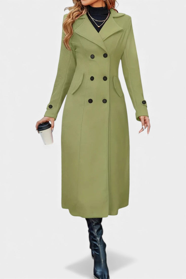 Sabine | Women's Long Double-Breasted Coat – Notch Lapel, Wool-Feel Overcoat