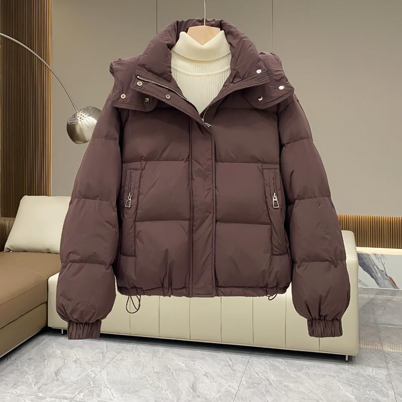 Sasha | Women's Cropped Quilted Puffer Jacket – Hood, Stand Collar, Zip Front