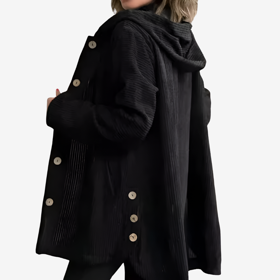 Selma | Women's Long Hooded Cardigan – Ribbed Knit with Buttons and Side Pockets