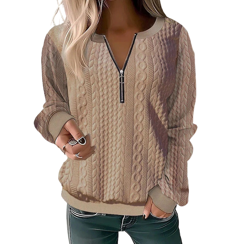 Women's Cable Knit Half-Zip Sweater – Zip Collar Pullover