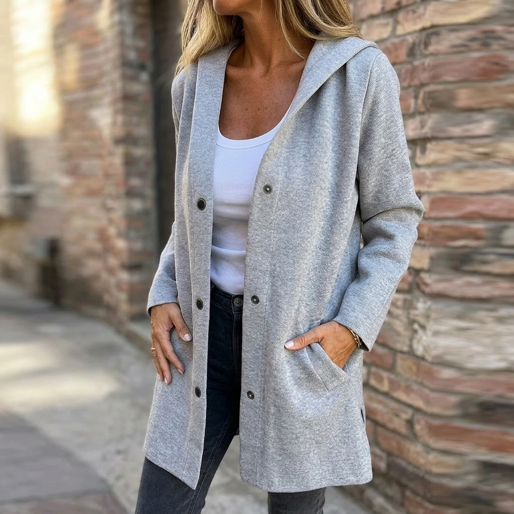 Talia | Women's Hooded Button-Front Cardigan – Soft Knit with Pockets