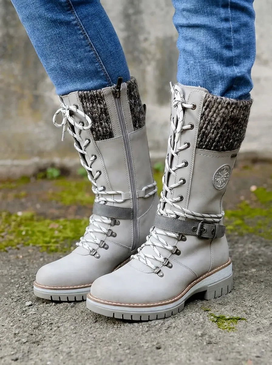 Tove | Women's Lace-Up Winter Boots – Water-Resistant, Warm Lined, Anti-Slip – Grey