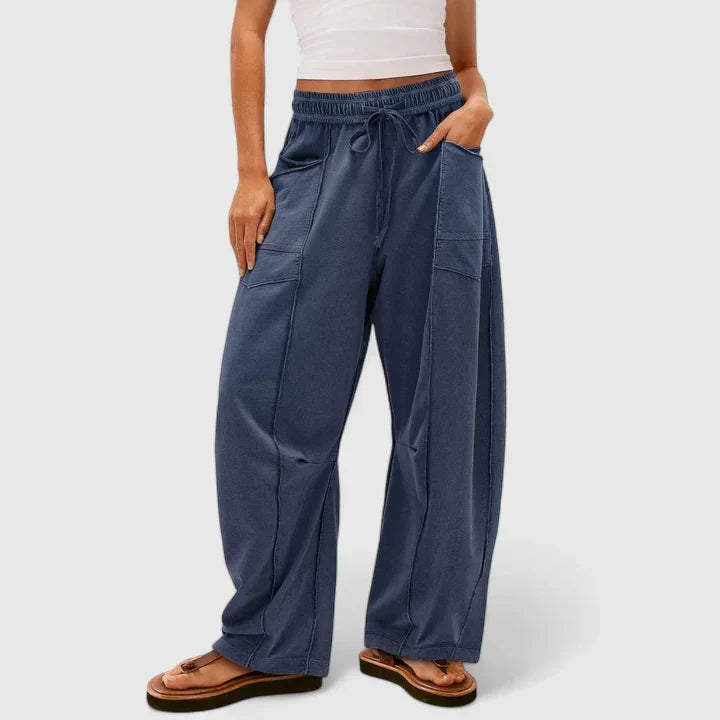 Willa – Women's Relaxed Barrel-Leg Pants – Soft Drape, Elastic Waist