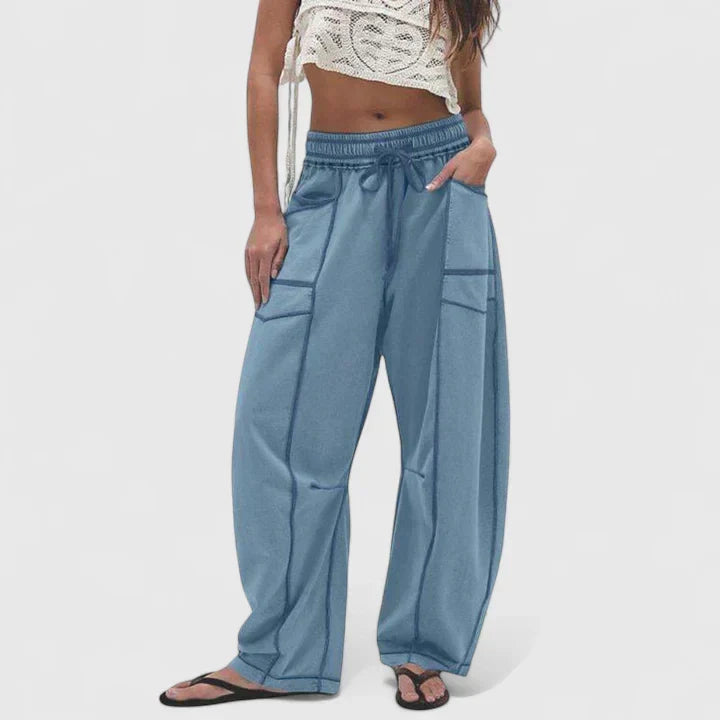 Willa – Women's Relaxed Barrel-Leg Pants – Soft Drape, Elastic Waist