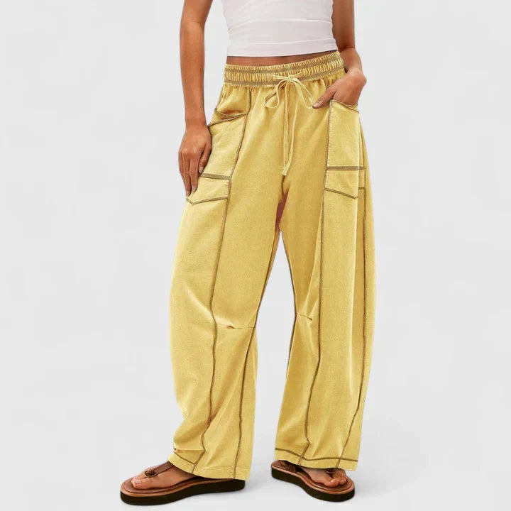 Willa – Women's Relaxed Barrel-Leg Pants – Soft Drape, Elastic Waist