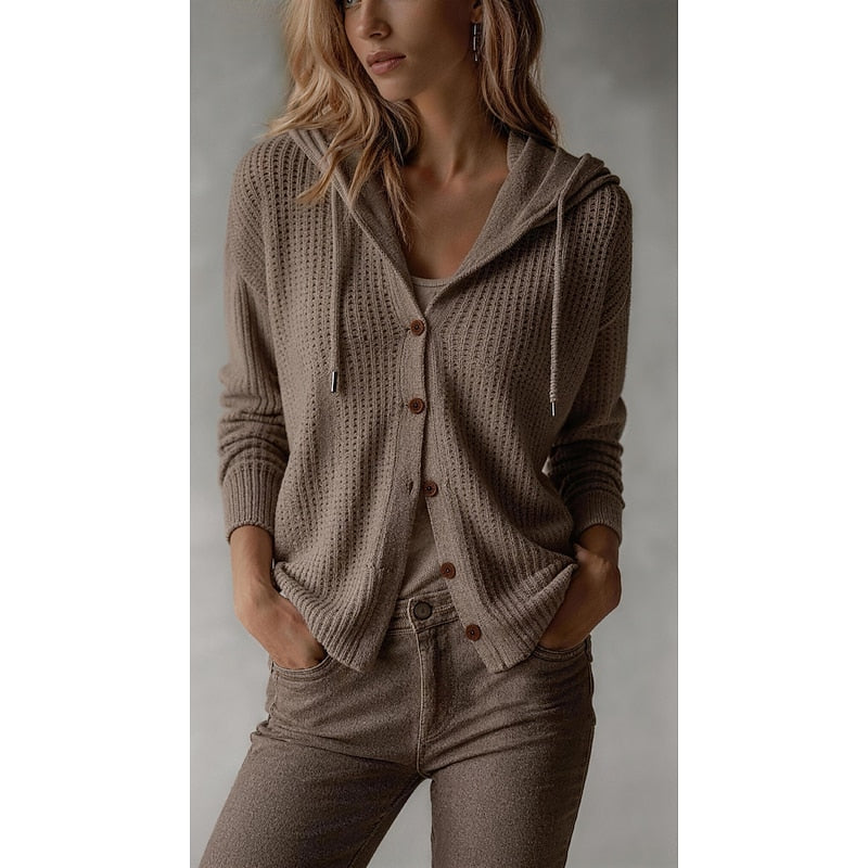 Genevieve | Women's Ribbed Hooded Cardigan – Button Front
