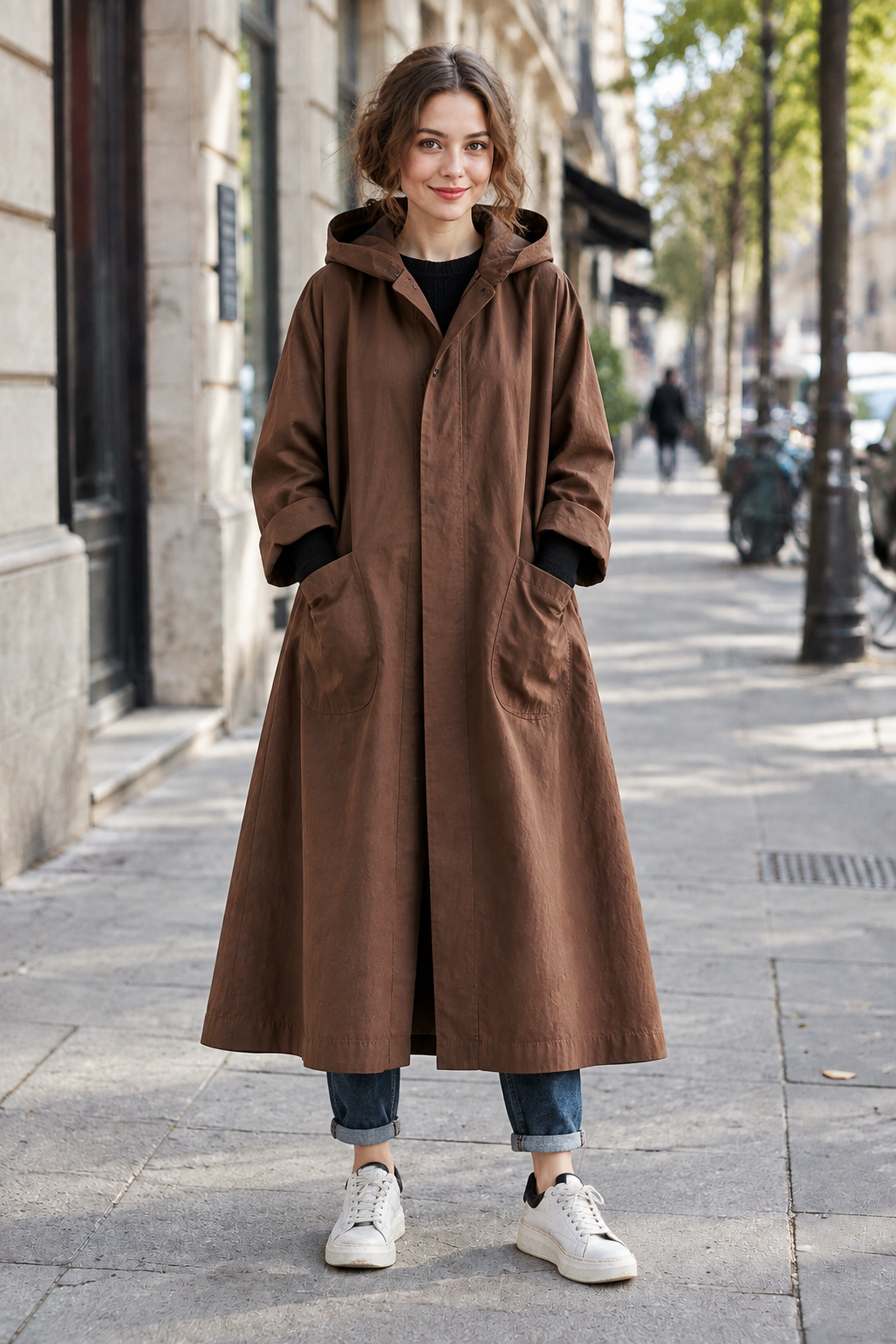 Women's Long Hooded Coat – Relaxed Weather-Ready Fit