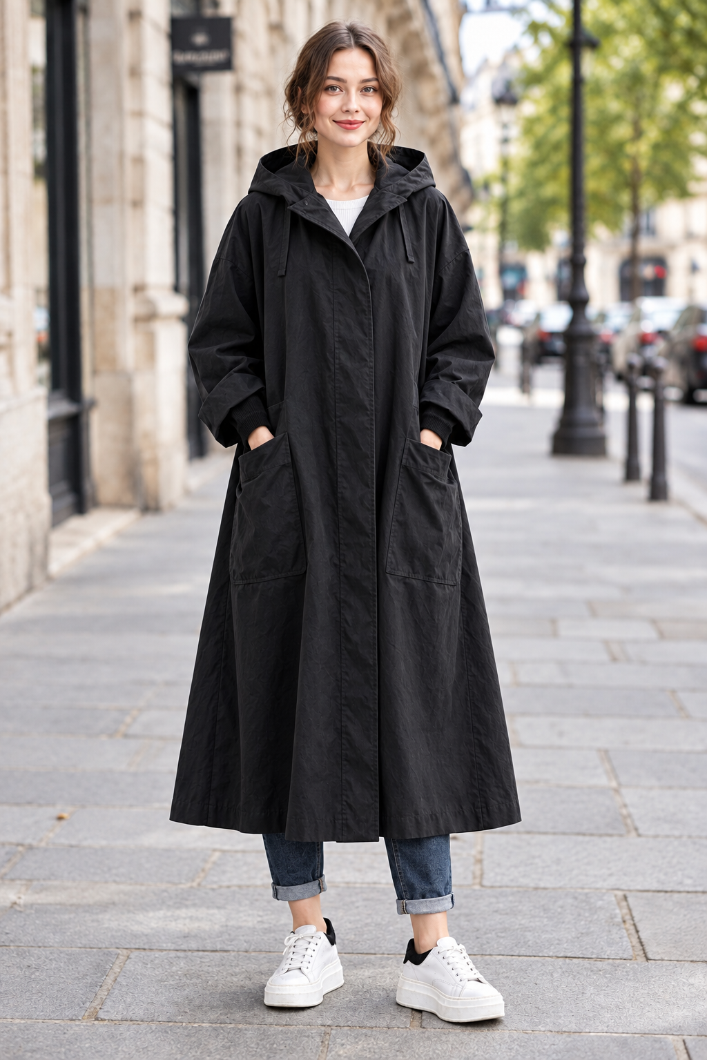 Women's Long Hooded Coat – Relaxed Weather-Ready Fit