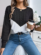 Noreen | Women's Color-Block Cable Knit Sweater – Round Neck