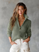 Benevolux | Women's Half-Zip Open-Knit Sweater – Collared Loose Fit