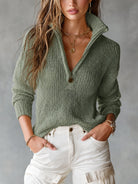Benevolux | Women's Half-Zip Open-Knit Sweater – Collared Loose Fit