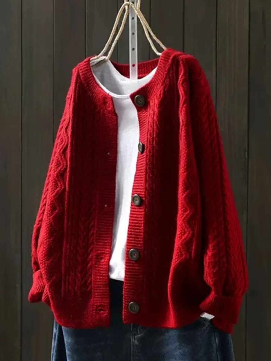 Lorenza | Women's Cable Knit Cardigan – Oversized Button Front