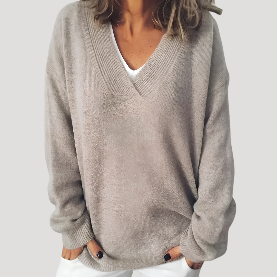 Benevolux | Women's Deep V-Neck Sweater – Long Sleeve Relaxed Fit