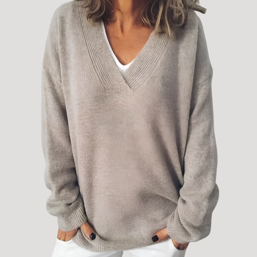 Benevolux | Women's Deep V-Neck Sweater – Long Sleeve Relaxed Fit
