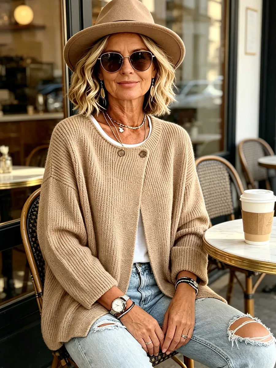Women's Ribbed Knit Cardigan – Asymmetric Wrap Front