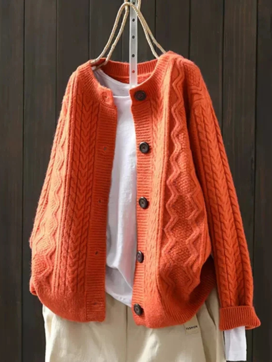 Lorenza | Women's Cable Knit Cardigan – Oversized Button Front