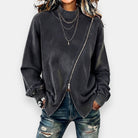 Women's Oversized Sweatshirt – Asymmetric Zip Washed Effect