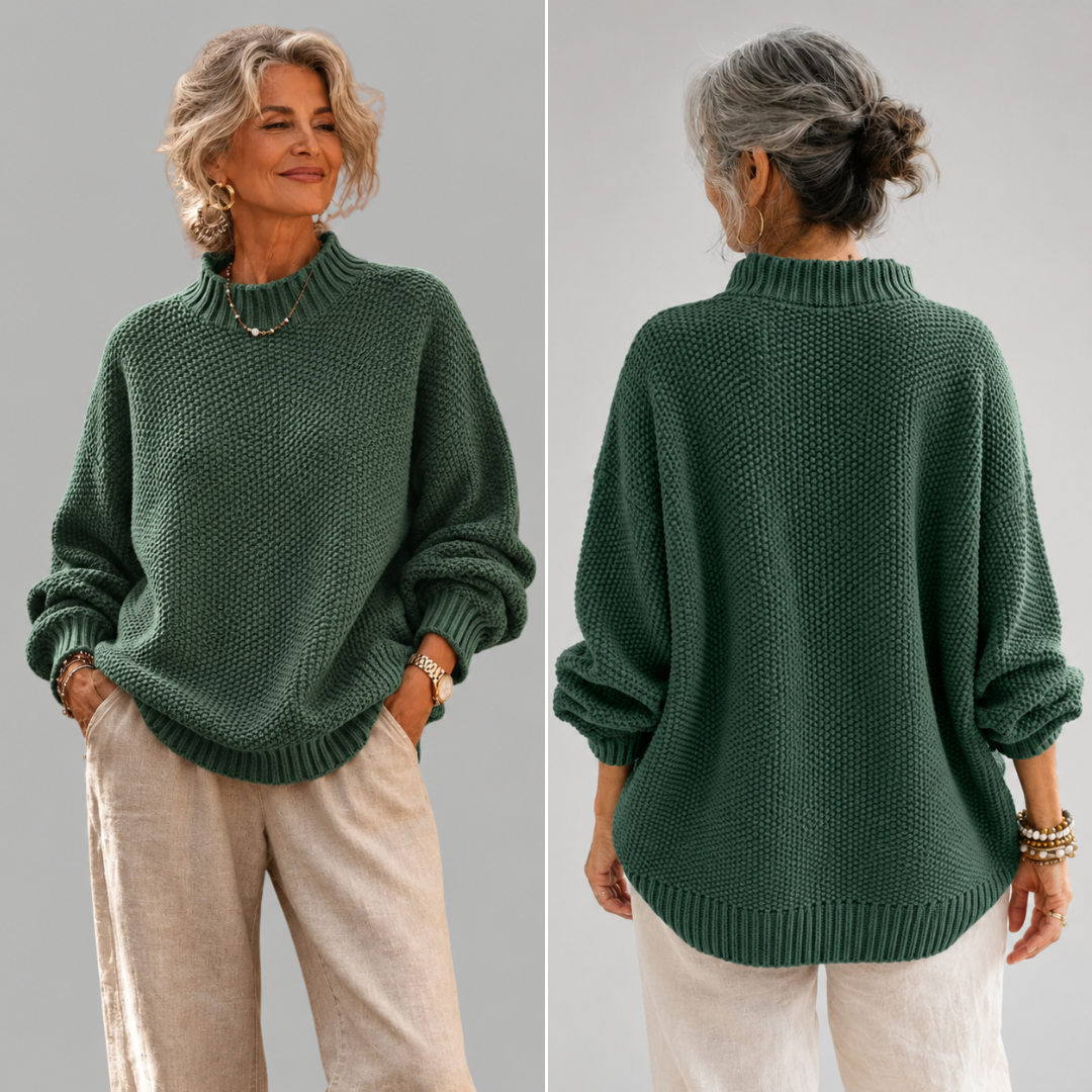 Oriane | Women's Textured Mock Neck Sweater – Relaxed Ribbed Knit