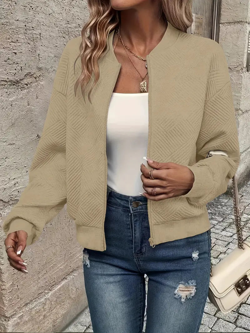 Aurélie | Women's Textured Zip Jacket – Lightweight Quilted Bomber