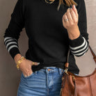 Cynthia | Women's Ribbed Knit Sweater – Striped Cuff Detail