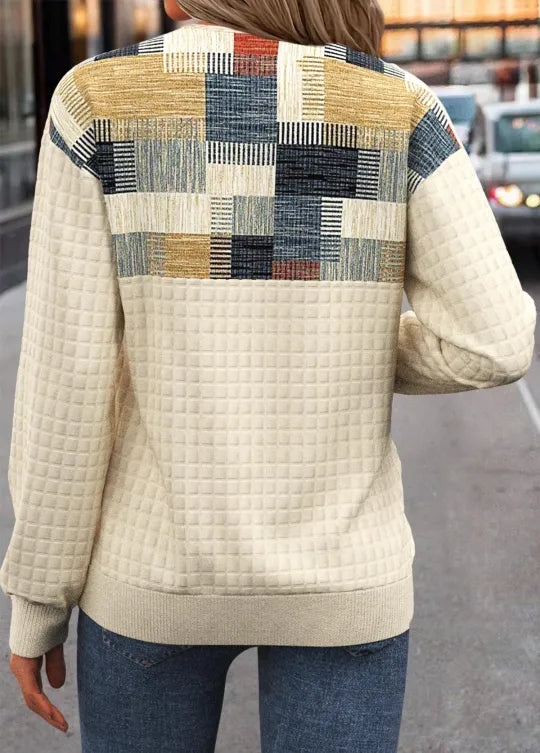 Linora | Women's Patchwork Waffle-Knit Button Sweater