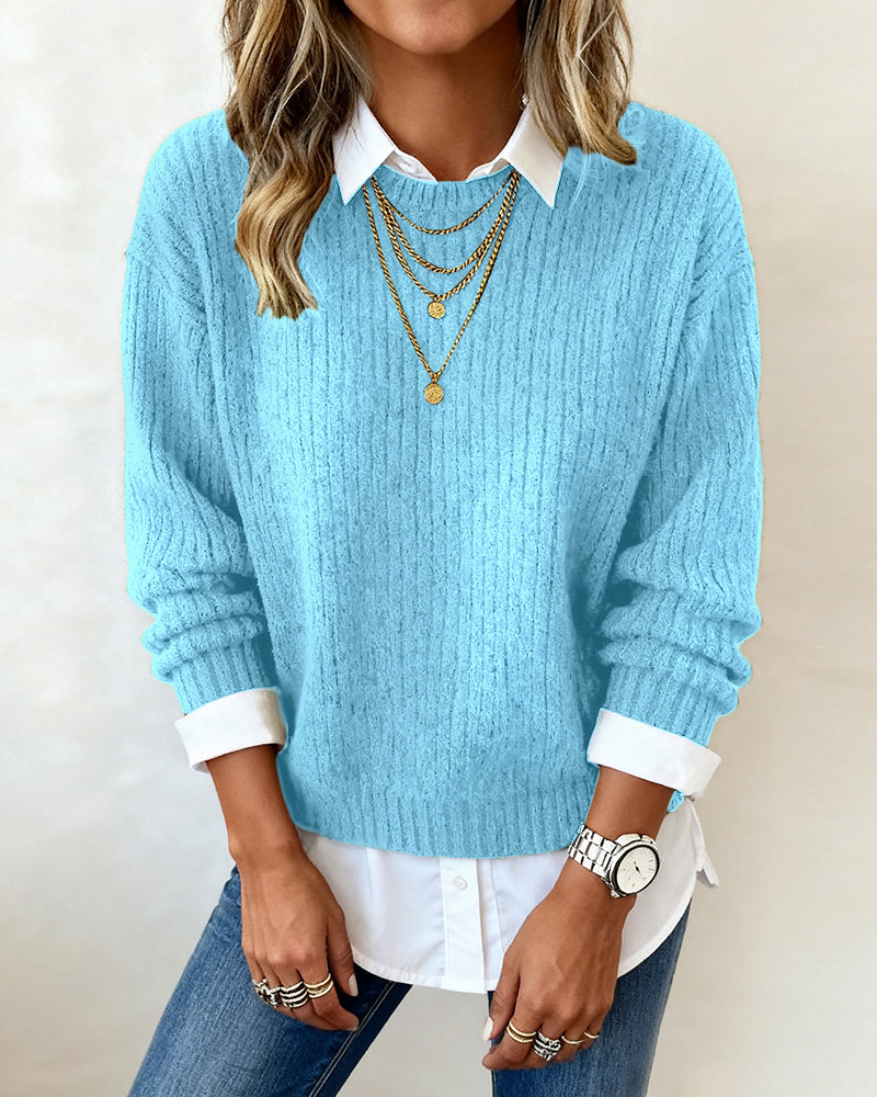 Women's Shirt-Collar Sweater – Layered Two-in-One Knit