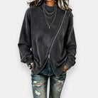 Women's Oversized Sweatshirt – Asymmetric Zip Washed Effect