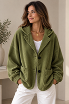 Women's Oversized Corduroy-Effect Hooded Jacket – Button Front