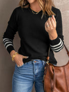 Cynthia | Women's Ribbed Knit Sweater – Striped Cuff Detail