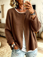 Women's Ribbed Knit Cardigan – Asymmetric Wrap Front