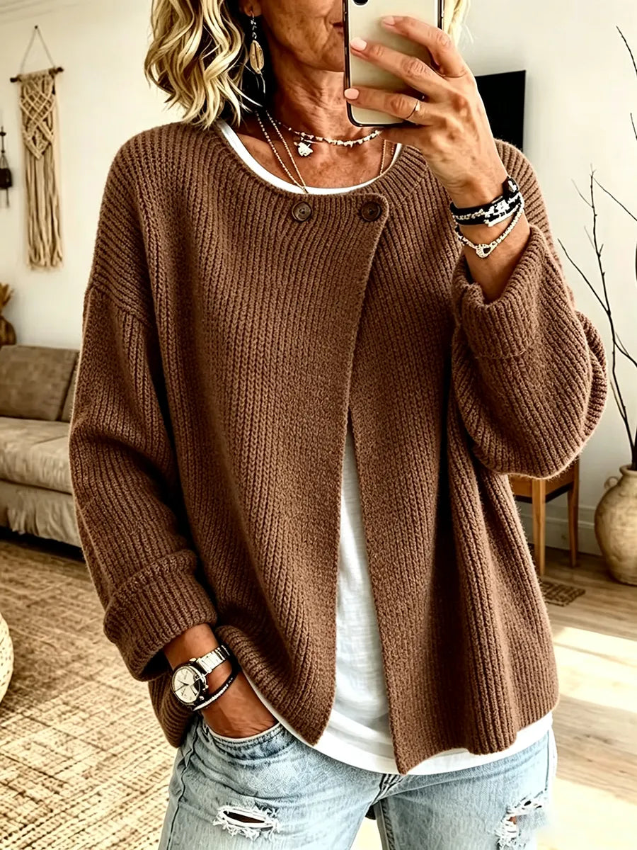 Women's Ribbed Knit Cardigan – Asymmetric Wrap Front
