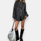 Women's Oversized Sweatshirt – Asymmetric Zip Washed Effect
