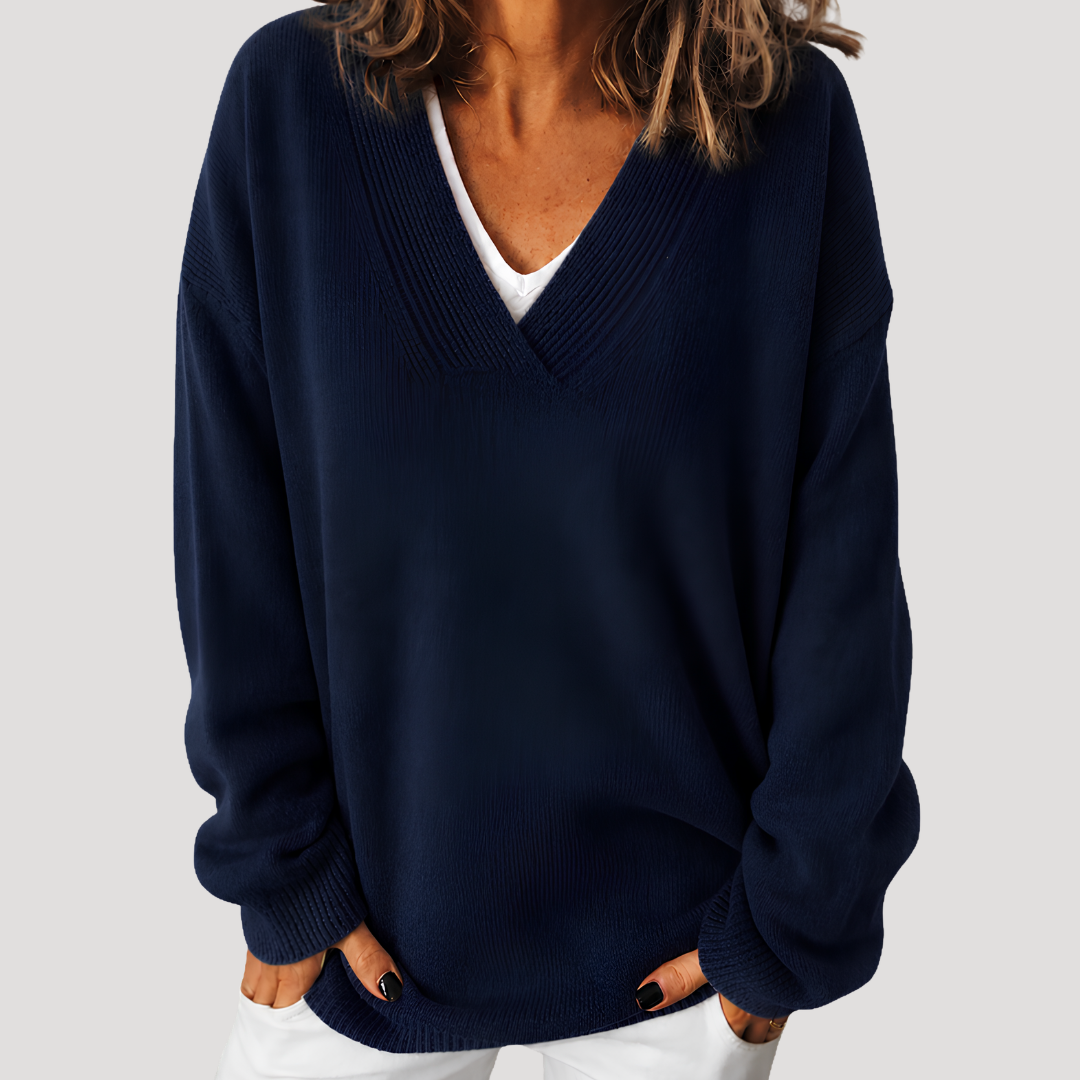 Benevolux | Women's Deep V-Neck Sweater – Long Sleeve Relaxed Fit