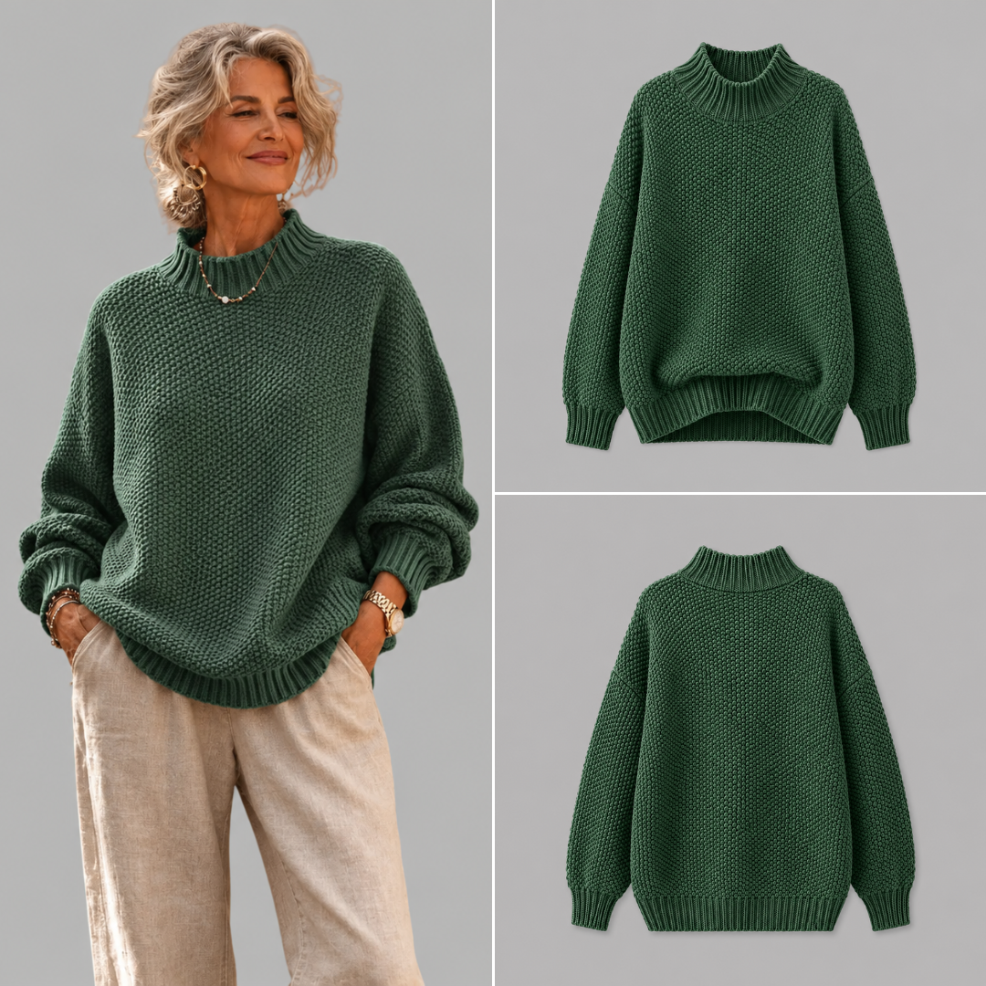 Oriane | Women's Textured Mock Neck Sweater – Relaxed Ribbed Knit