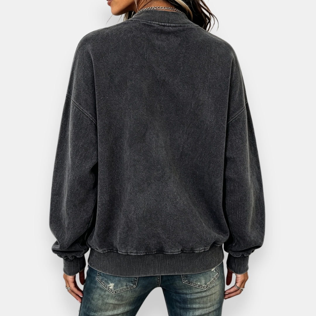 Women's Oversized Sweatshirt – Asymmetric Zip Washed Effect