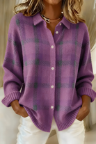 Benevolux | Women's Checkered Knit Cardigan – Relaxed Retro Fit