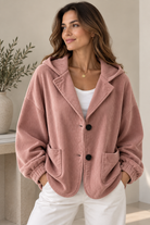 Women's Oversized Corduroy-Effect Hooded Jacket – Button Front